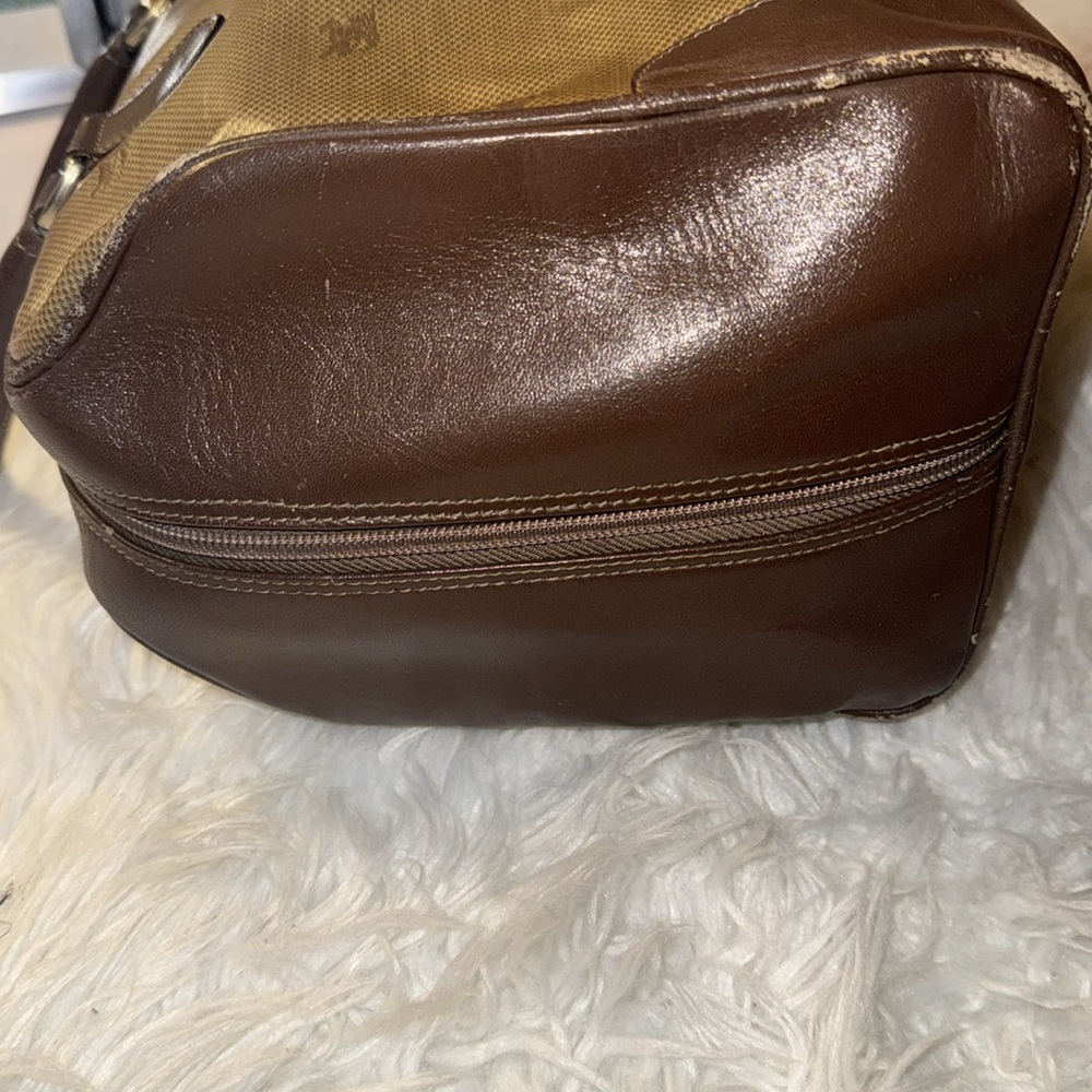 90s VTG Burberrys Boston Duffle Travel Bag Brown Leather Monogram Bag Italy Used - Picture 6 of 16
